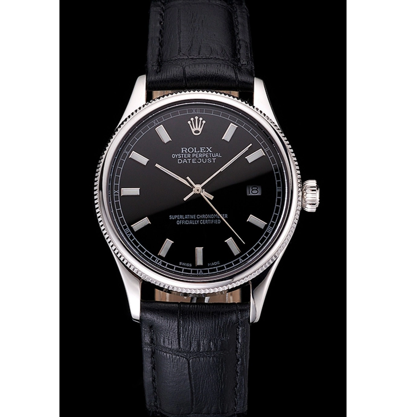 Aaa replica watch Stainless Swiss And Bracelet Rolex Black Datejust Steel Case Dial 0706